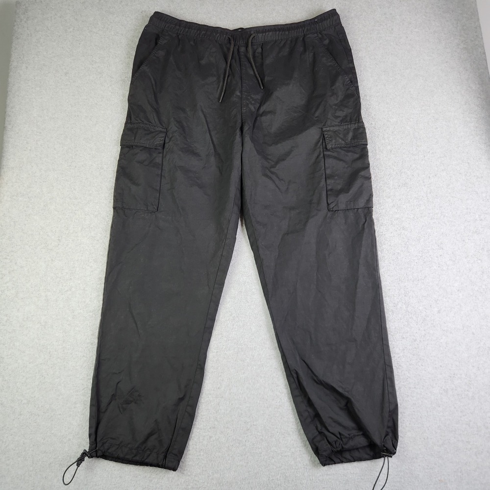 Forever 21 Cargo Pants Men 2XL Black Outdoor Elastic Waist Toggle Hem Utility